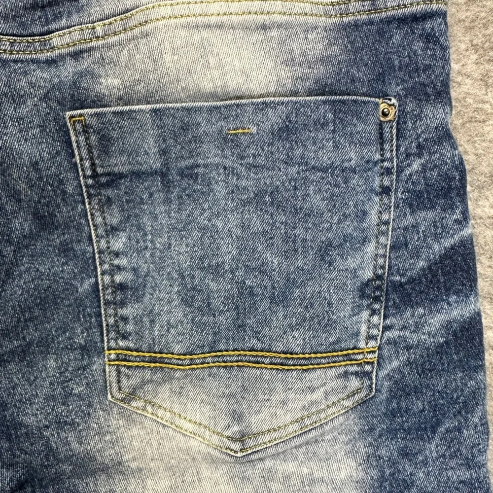 Southpole Moto Denim Shorts Mens 36 Blue Acid Wash Ribbed Slim‎ Fit Biker